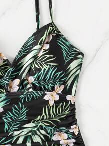 Swim Lushoire Costume da bagno intero da donna con bretelle a spaghetti e motivo casuale di piante, adatto per nuoto, vacanze, spiaggia estiva