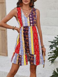 Breezaya 花卉印花v領無袖荷葉邊連衣裙 - 彩色 - 查看 4