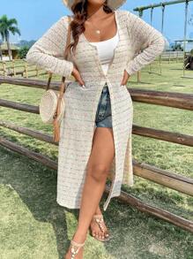 Flirla Plus Size Women'S Colorful Hollow Out Long Sleeve Coat - Multicolor - View 7