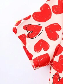 Áo sơ mi hình trái tim in hình cậu bé tuổi teen thường ngày, ngày lễ tình nhân - Đỏ - Xem 3