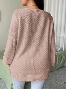 Flirla Sudadera De Punto Con Mangas Abullonadas De Patrón De Diamante Estilo Francés Para Mujeres De Talla Grande