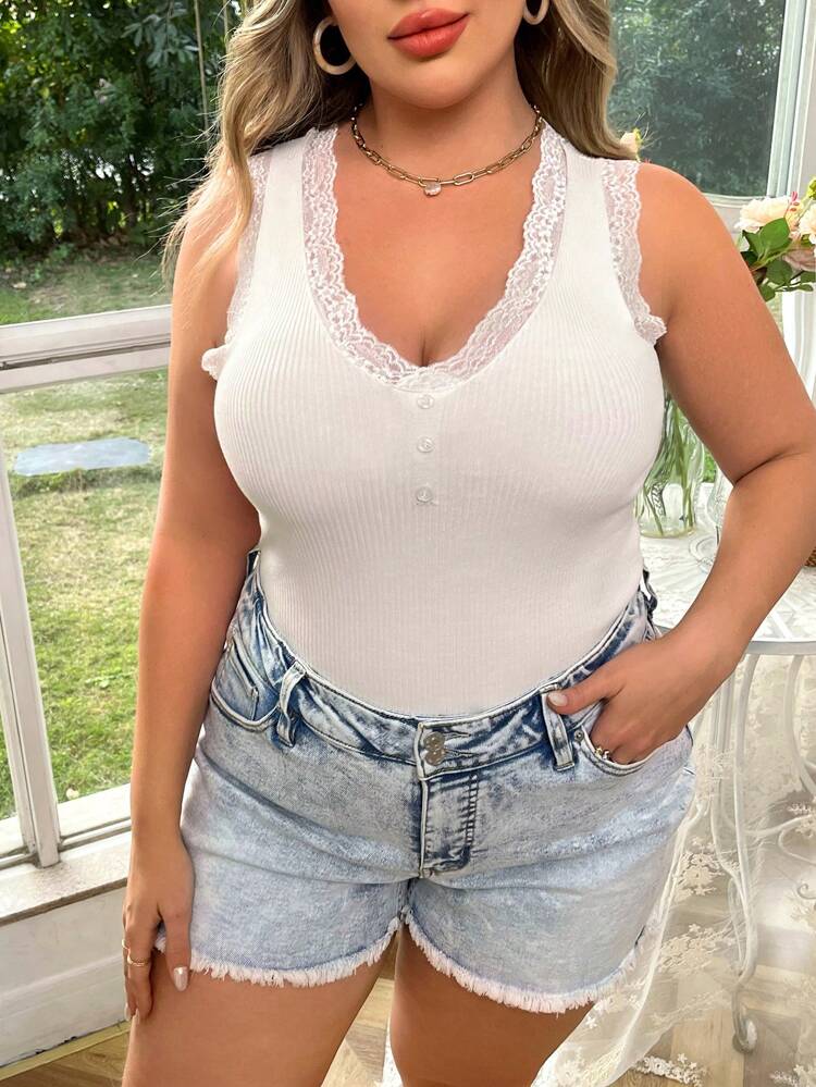 Plus Size Women's Lace Splice Sweater Vest