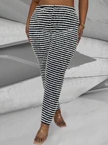 Calvaya Women's Plus Size Striped Pants - Black and White - View 4