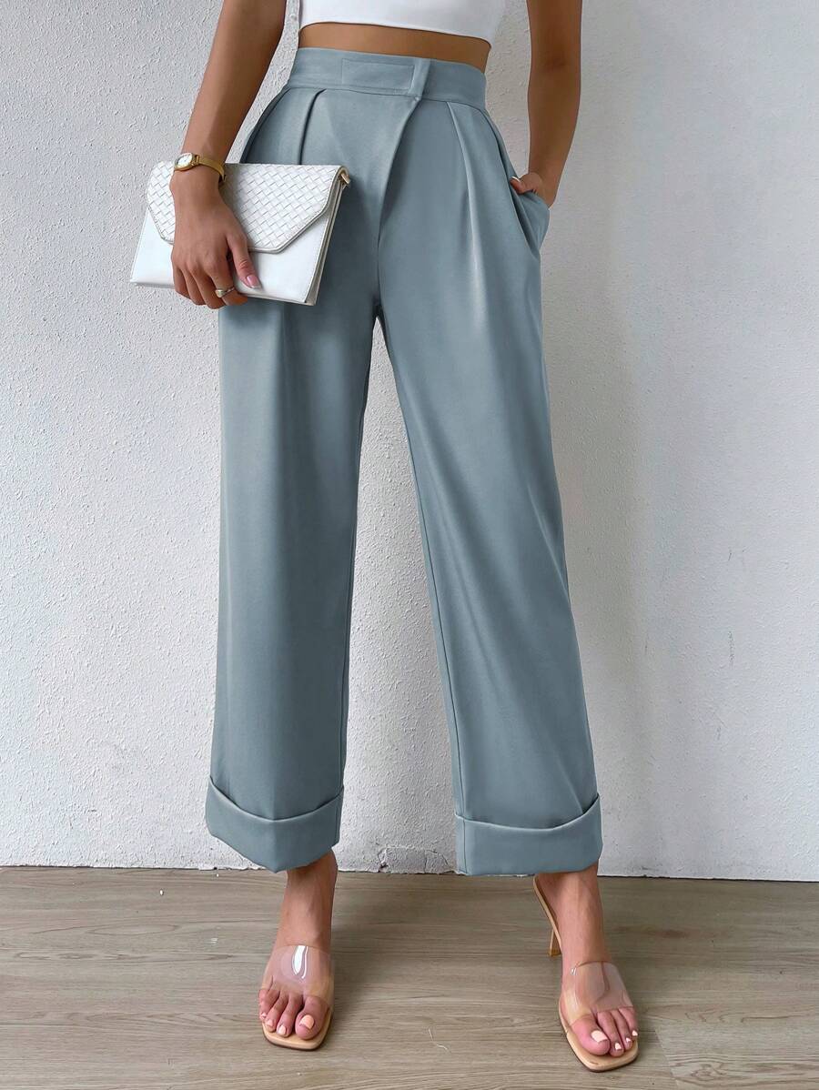 RosyDaze Pantalones Largos Plisados Y Con Bolsillos Para Mujeres