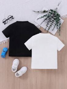 SHEIN Summer,Holiday,Traveler Young Boy's Simple & Comfortable Letter Printed Casual 2pcs T-Shirt Set For Summer