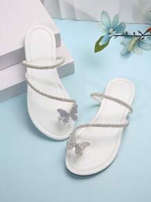 Dép đế bằng đính đá bướm trắng mới về mùa hè/thu dành cho nữ, đi biển, ngoài trời cho ngày lễ tình nhân - trắng - Xem 5