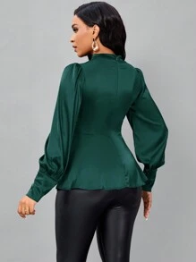 SHEIN Lady Women'S Keyhole Neckline Long Sleeve Blouse - Dark Green - View 2