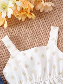 2pcs/Set Spring Summer Baby Girls' Festival Print Dress And Washed Denim Vest Fashionable Baby Girl Outfit - White - View 5