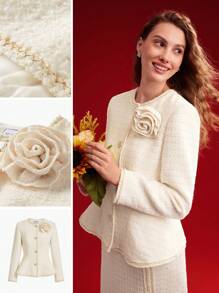 MOTF PREMIUM WOMEN'S JACKET WITH 3D FLORAL DECORATION AND RUFFLED HEM,VALENTINE'S DAY - Apricot - View 9