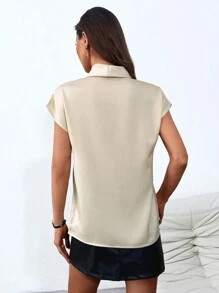 EMERY ROSE Màu thuần Buộc Vòng cổ Áo sơ mi - Màu be - Xem 2