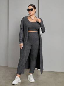 SHEIN Essnce Top Cây trồng , Eo cao Quần , Và Dài tay áo 3 miếng Bộ - Màu xám đen - Xem 4