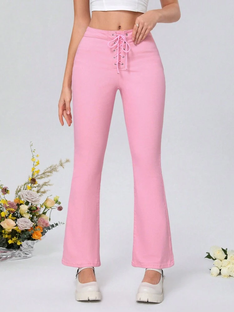 Women'S Strap Front Flared Jeans