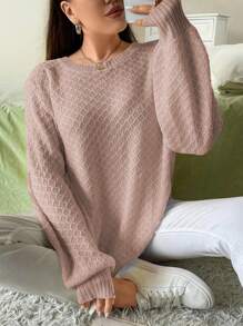 Flirla Sudadera De Punto Con Mangas Abullonadas De Patrón De Diamante Estilo Francés Para Mujeres De Talla Grande