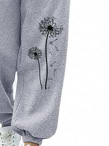 SHEIN EZwear 女性蒲公英印花束口腰休閒長褲 - 淺灰色 - 查看 3