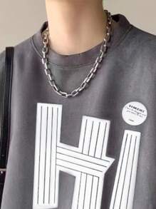 Claim Dot Áo nỉ cổ tròn in chữ dáng rộng thoải mái cho nam - Màu xám đen - Xem 3