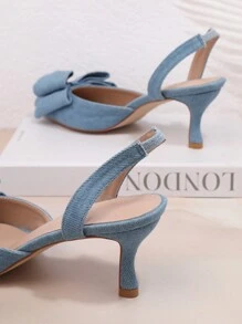 SHUZIA Tacones Altos Azules Para Mujeres Con Decoración De Lazo - Azul - Ver 4