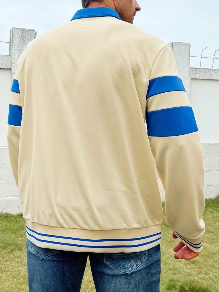 Men's Plus Size Color Block Letter Printed Sweatshirt
