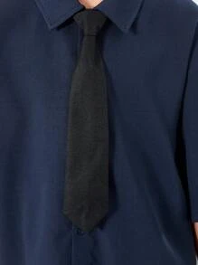 SHEIN 適合8-14歲男孩的休閒散襯寬鬆半袖襯衫,配有領帶 - 藍色 - 查看 10