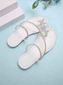 Dép đế bằng đính đá bướm trắng mới về mùa hè/thu dành cho nữ, đi biển, ngoài trời cho ngày lễ tình nhân - trắng - Xem 3