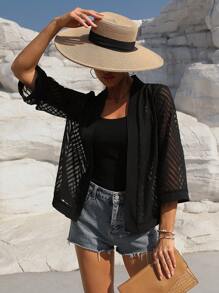 SHEIN LUNE Women'S Regular Mesh Sheer Jacket - Black - View 3