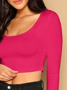 SHEIN Essnce Women's Cropped Long Sleeve T-Shirt - Hot Pink - View 5