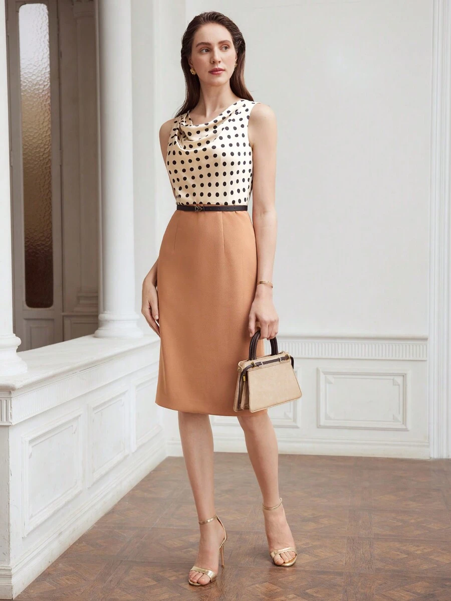 MOTF PREMIUM WOVEN WOMEN'S POLKA DOT PRINTED COWL NECK DRESS,SUMMER OUTFITS