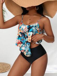 SHEIN Swim 女士植物印花背心cami比基尼 - 彩色 - 查看 5