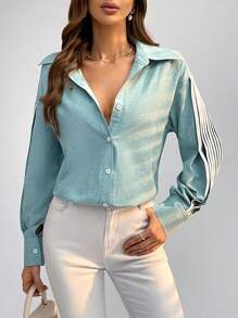 SHEIN Privé Women'S Long-Sleeve Button-Up Shirt - Green - View 3