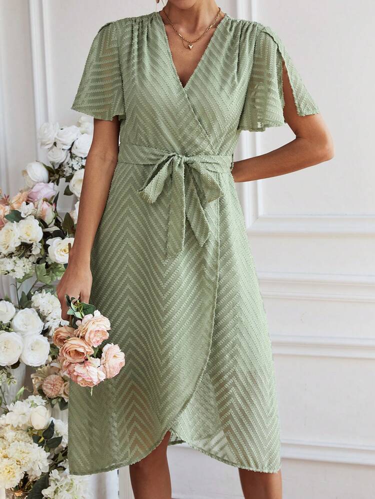 Women's Solid Color V-Neck Split Sleeve Dress