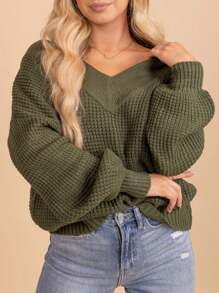 Flirla Plus Size Solid Color V-Neck Off-Shoulder T-Shirt