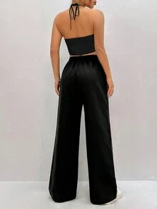 SHEIN Unity 女士純色休閒套裝 - 黑色 - 查看 2