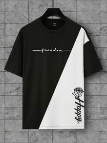 Manfinity Roughcore Men's Casual Contrast Color Block Letter Print T-Shirt - Multicolor - View 2