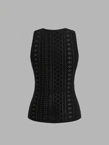 SHEIN Frenchy Women'S Solid Color Hollow Out Embroidery Wrap Tank Top For Summer - Multicolor - View 5