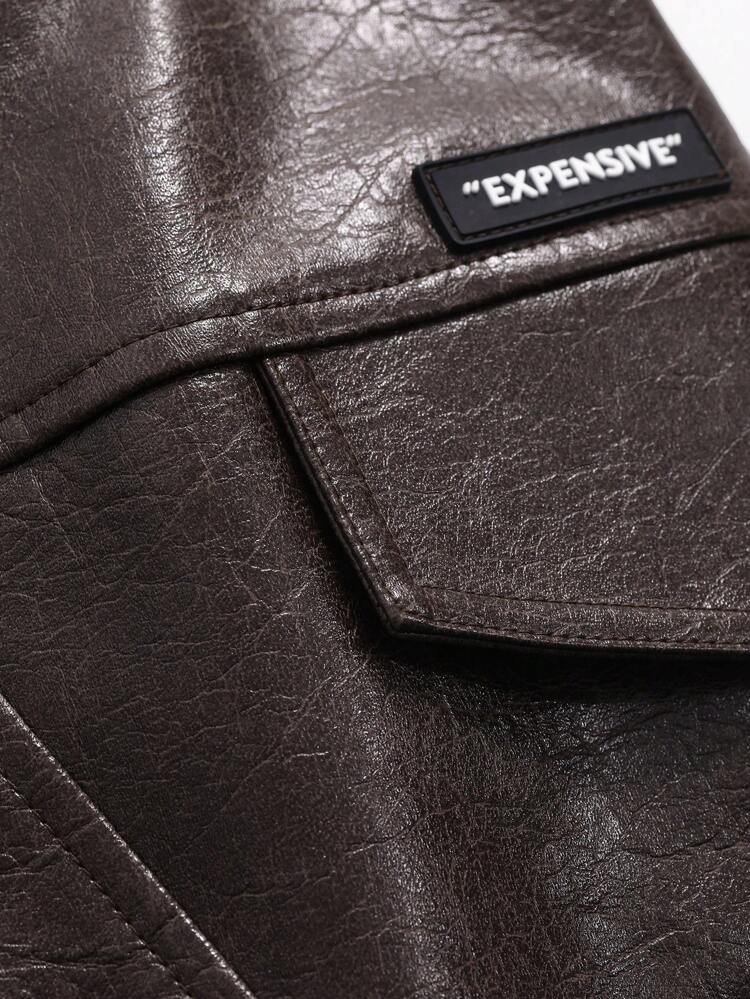 Women's Zipper Flap Detail Knee-Length Skirt Fall,Winter Leather Skirt