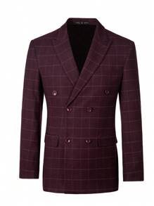 Furuyal Garnitury Męskie Dwurzędowy Kraciasty Garnitur Elegancki Slim Fit Moda Męska 3 Częściowy Garnitur Marynarka Kamizelka Spodnie Zestaw Wakacje Impreza Ślub Burgund Rozmiar XS-3XL - Burgund - Zobacz 3