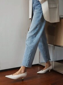 女用尖頭高跟鞋,深 V 剪裁,貓跟鞋,低幫,春季系列 - 米色 - 查看 3