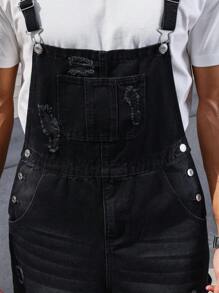 Manfinity Homme Men's Distressed Denim Overalls - Black - View 4