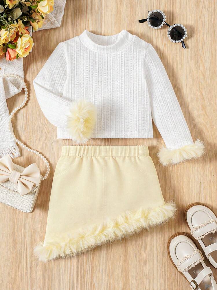 Baby Girl Elegant And Lovely Patchwork Furry Stripe Outfit