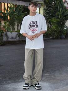 DAZY Men's Letter Printed Summer T-Shirt - White - View 5