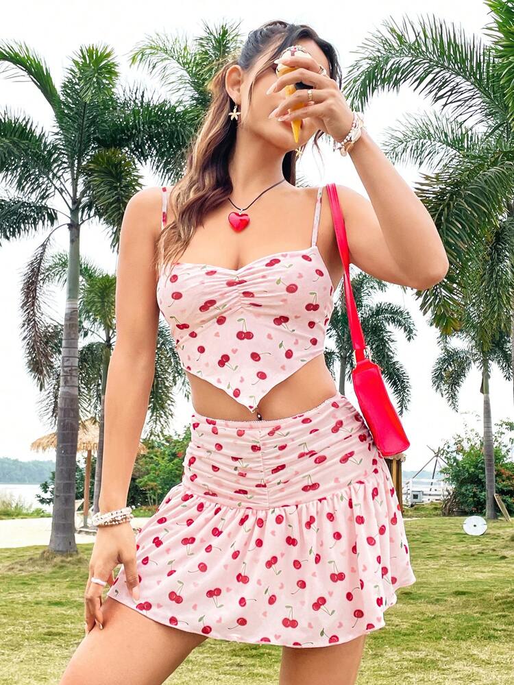 Ladies' Asymmetrical Hem Cami Top And Skirt Set