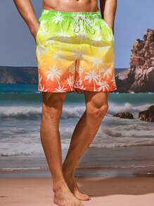 Surfspeed Men's Tropical Printed Gradient Drawstring Waist Beach Shorts - Multicolor - View 3