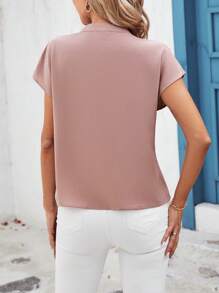 SHEIN Clasi Áo sơ mi tay cánh dơi chắp vá lấp lánh dành cho nữ, Áo tay ngắn - Bụi hồng - Xem 2