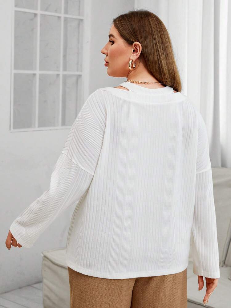 Women'S Plus Size Rib-Knit Solid Color 2pcs/Set