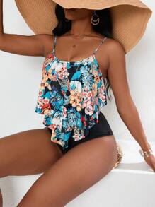 SHEIN Swim 女士植物印花背心cami比基尼 - 彩色 - 查看 6