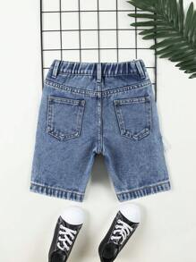 Young Boys' Elastic Waist Ripped Denim Shorts - Medium Wash - View 2