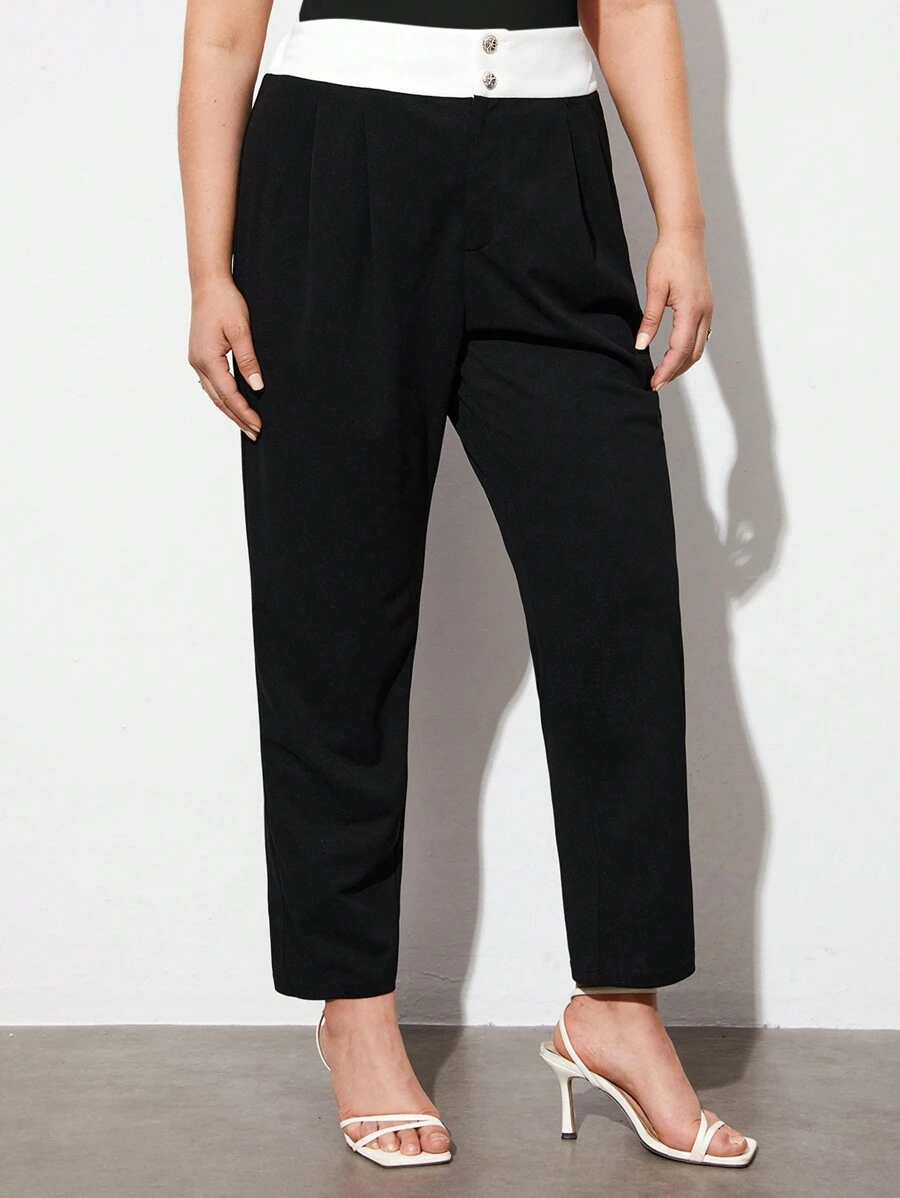 BizChic Plus Size Women's Color Block Suit Trousers - Black and White - View 1
