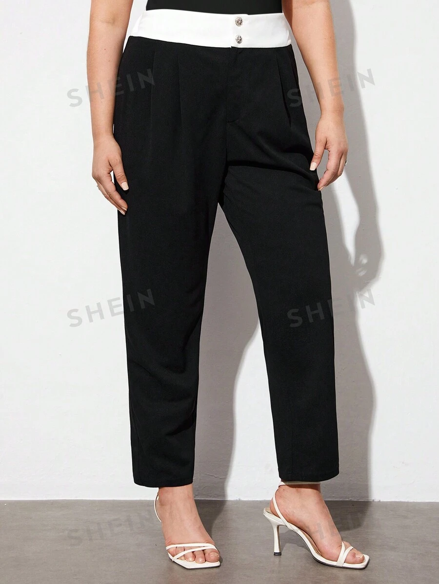 BizChic Pantalones De Traje Con Bloque De Color Para Mujeres De Talla Grande