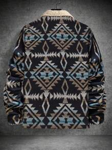 Loose-Fit Men's Color Block Geometric Pattern Lapel Jacket - Multicolor - View 2