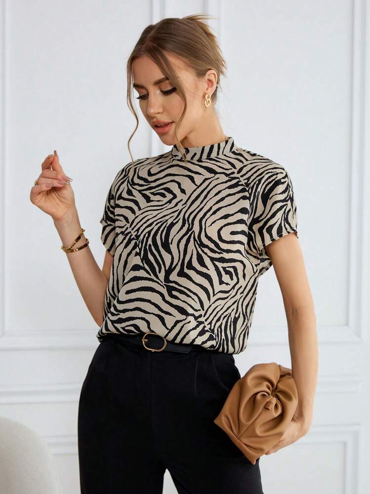 SHEIN Essnce Camisa de mujer con estampado de leopardo, de verano, de manga ancha, para uso diario - Multicolor - Añade 4