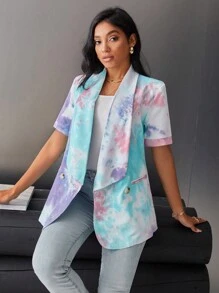 GENKIRA Của phụ nữ Ngắn tay Khăn quàng Áo vest - Màu xanh lam - Xem 3